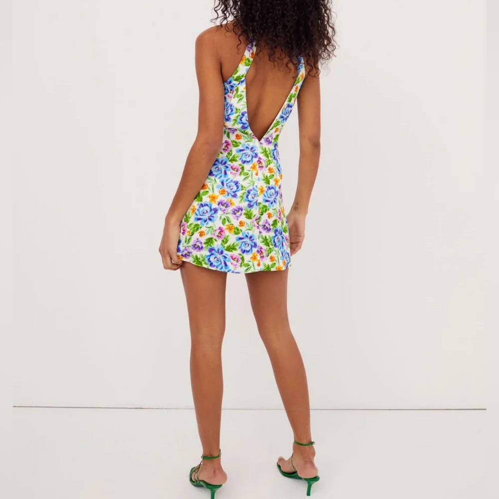 For Love And Lemons NWT multicolor Floral Backless mini Dress with leg slit M